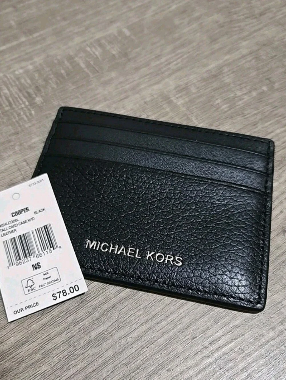 Michael Kors Mens Cooper Pebbled Leather Tall Card Case Black Wallet